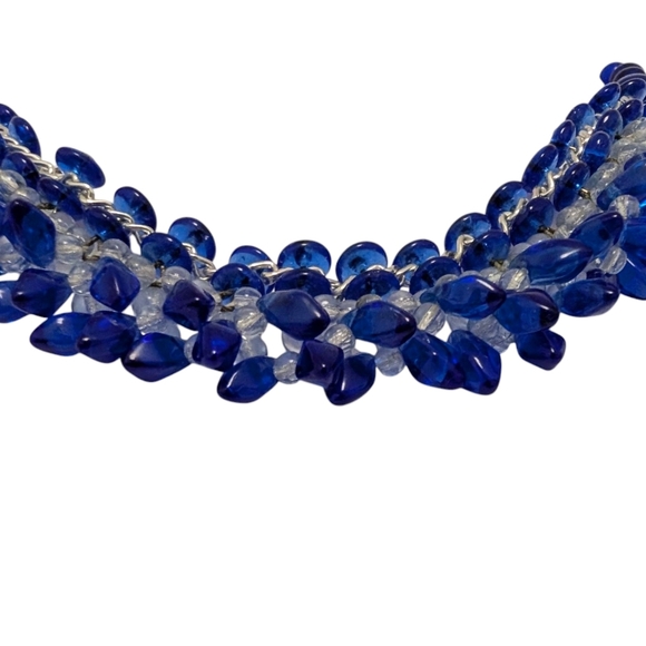 VINTAGE Glass Cobalt Choker Necklace Royal Blue Beaded German - Picture 7 of 12